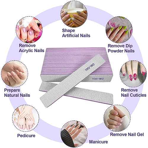 Nail Files (24 Pack), 100/180 Grit Emery Boards Nail File for Natural Nails and Acrylic Nails, Double Sided Emory Boards limas para unas acrilicas Profesional Fingernail Filer Reusable Manicure Gray