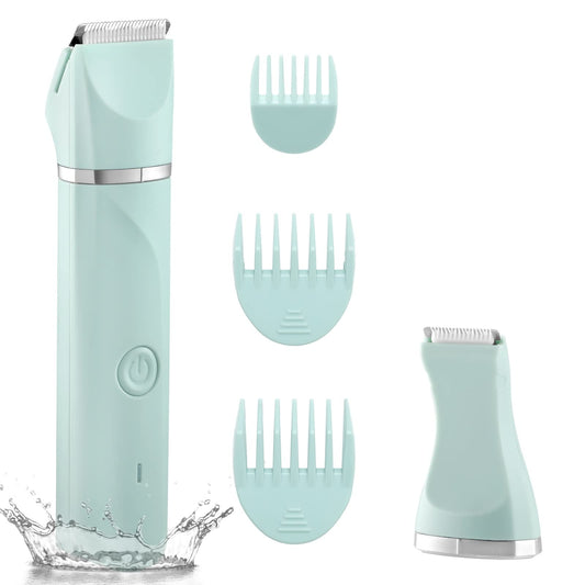 Bikini Trimmer Women,Electric Razor for Pubic Hair Women's Foil Shaver Rechargeable Shaver Removal with Snap-in Ceramic Blades,IP7X Waterproof,Wet and Dry Use,Green