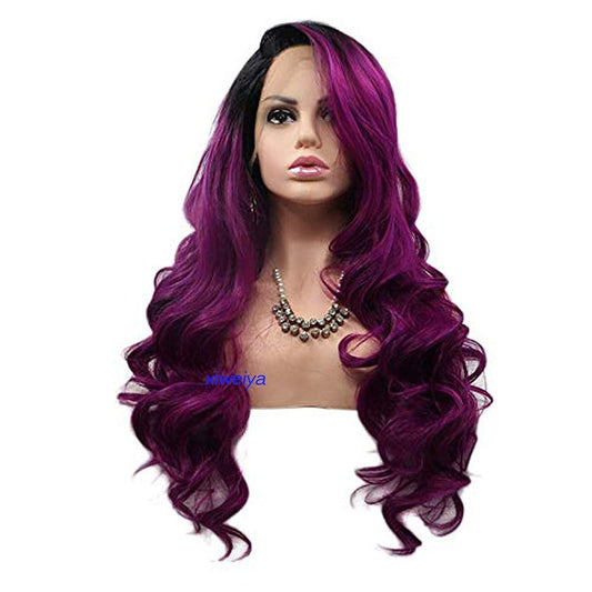 xiweiya Long Ombre Purple Wigs with Dark Roots Side Part 13x3 Lace Front Wigs for Women Drag Queen Wig 26 Inch Heat Resitant Wig 180% Density Hair-replacement Wigs Long Purple Hair