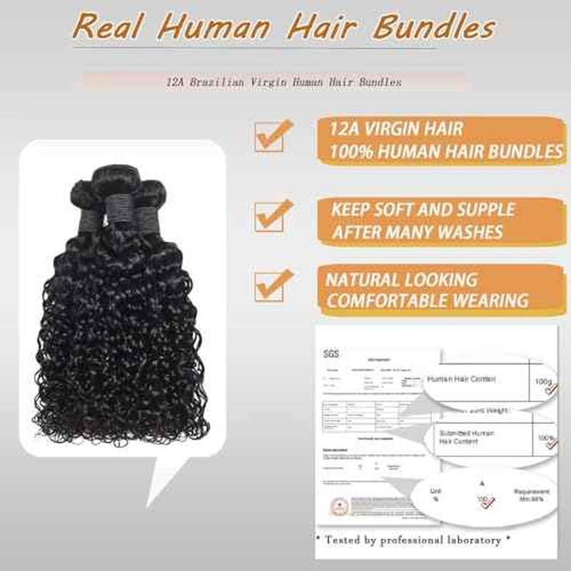 Water Wave Human Hair Bundles 12A Double Weft Deep Curly Wave Bundles 100% Unprocessed Brazilian Virgin Human Hair Natural Black Color Wet And Wavy Hair Extensions 14inch