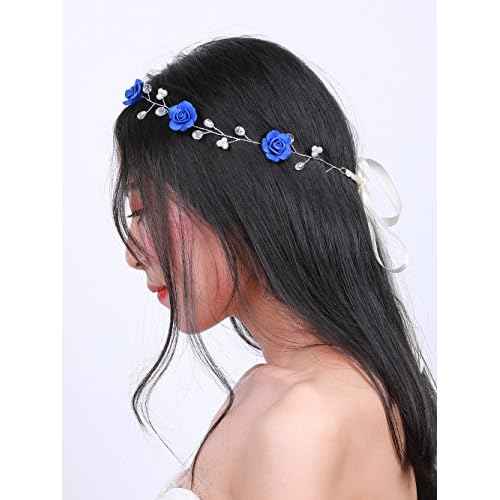 Missgrace Bridal Crystal Navy Blue Headband Wedding and Bride Hairpiece for Evening Party Navy Blue Flower Women Vintgae Hair Vine Bridal Hair Accessories