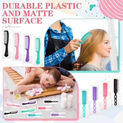 Baderke 144 Pack Individually Wrapped Hair Brushes Combs Set for Homeless, Detangling Brush Widen Combs for Curly Hair Suitable for Women Men Shelter Nursing Hotel Church Charity Supplies(4 Colors)
