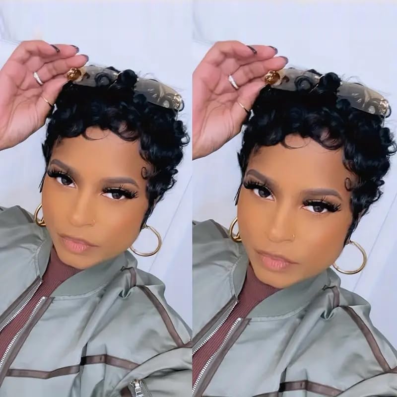 Short Curly Human Hair Wigs for Black Women - Pixie Cut Brazilian Remy Hair