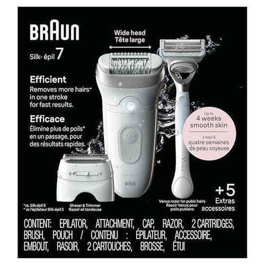 Braun Silk-?pil 7 Epilator, Wet and Dry, Wide Head, Includes Venus Intimate Razor, Shaver Head and Trimmer Comb, SE7-141