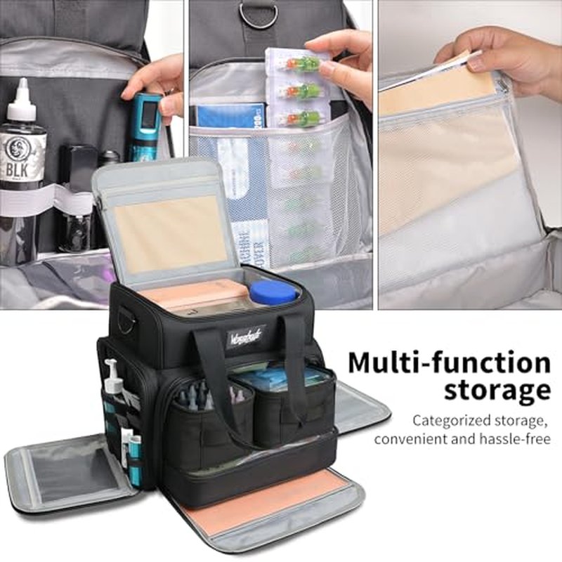 Wormhole Tattoo Case Tattoo Backpack with 3 Inner Removable Pouches 2 Layers Travel Bag for Tattoo Stencil Printer Tattoo Supplies Black 14.6" L x 9.5" W x 14.2" H