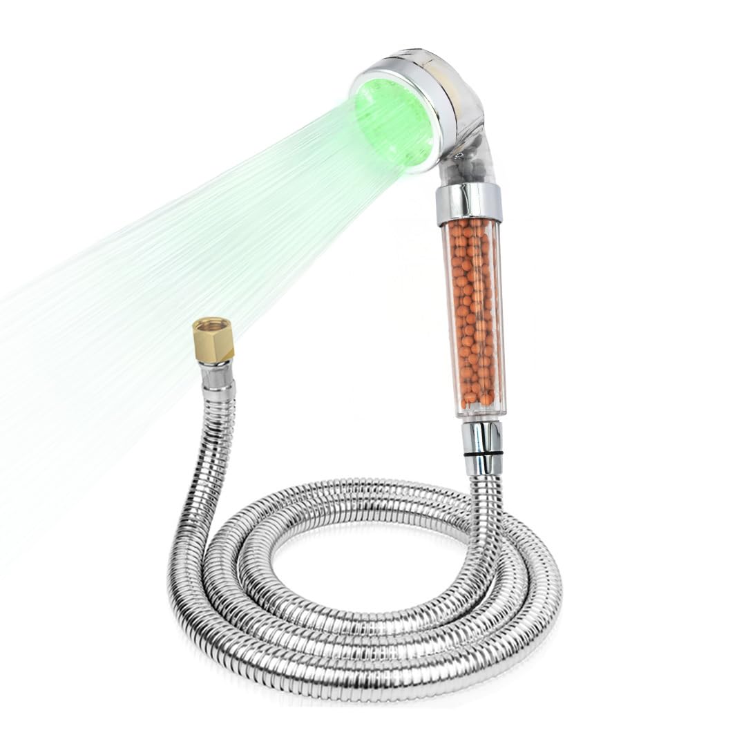 Socila LED Sprayer Head Color Changing for Shampoo Bowl Salon, Spray Head High Pressure Auto Color Changing For Dry & Frizz Hair With Stainless Steel Hose 1/2" to 1/4 Nut