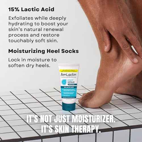AmLactin Foot Repair Cream with Moisturizing Socks - Therapeutic Foot Cream for Dry Cracked Heels and Feet - No-Scrub Exfoliator and Moisturizer with 15% Lactic Acid AHA - 3 oz (Packaging May Vary)?