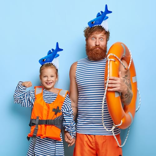 Beviliu Shark Headbands Blue, Animal Ears Shark Fin Headband for Adults Halloween Cosplay, Shark Fin Costume Hat Accessories for Shark Sea Ocean Party Birthday, 4 Pack