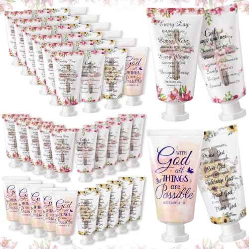 24 Pcs Christian Hand Cream Bulk Gifts for Women Bible Verse Lotion Scripture Travel Hand Lotion for Dry Cracked Bulk Christian Religious Gifts Christmas Small Gift for Mom Grandma Women (Cross Style)