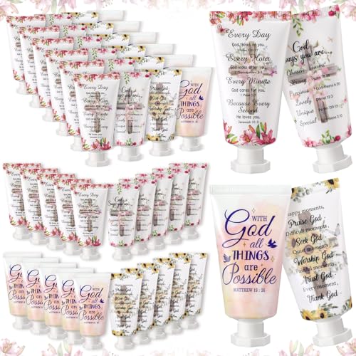 24 Pcs Christian Hand Cream Bulk Gifts for Women Breast Cancer Awareness Favors Bible Verse Lotion Scripture Travel Hand Lotion for Dry Cracked Bulk Religious Gifts for Women (Cross Style)