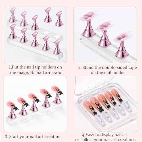 Etercycle Nail Stand Acrylic Nail Art Display Stand Practice Nail Holder for Painting Nails Magnetic Practice Stands with Double-sided Tape For DIY Salon Supplies (Pink)