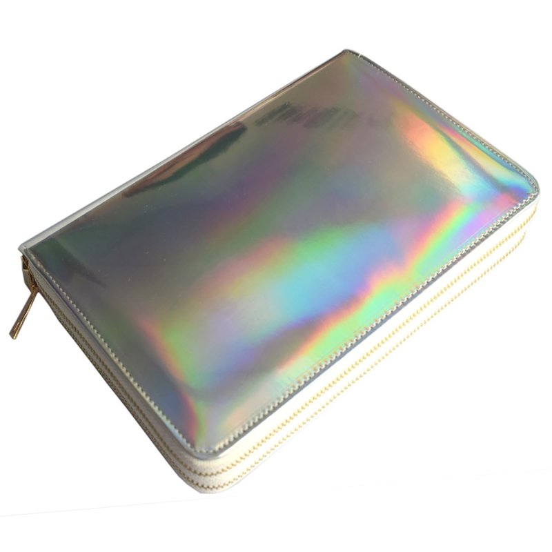 Mezerdoo 216 Slots Stamping Plate Holder Case Rainbow Laser Design Round Square Rectangular Nail Art Stamp Template Organizer 1pcs Empty Nail Art Plate Case Bag (silver - 216 Slots)