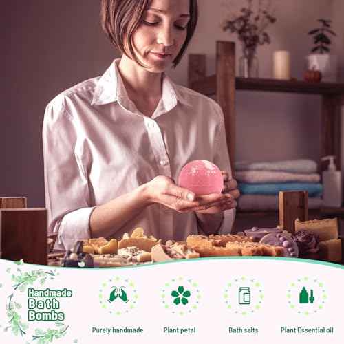 Leafgift Bath Bombs Gift Set, 12pcs Handmade Bath Fizzies with Natural Sea Salt Cocoa & Shea Butter, Perfect for Bubble Bath Spa, Moisturizing Dry Skin, Stress Relief, Best Gift for Women, Men