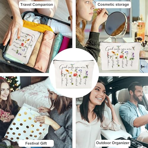 God Says You Are...Christian Gift for Women Inspirational Bible Verse Cosmetic Bags with Zipper Motivational Religious Travel Pouch for Women, Mother, Sister