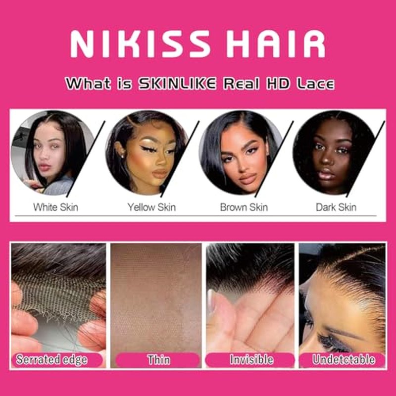 NIKISS HD Lace Closure 2x6 Body Wave Virgin Human Hair Closure 0.095mm Ultra-thin Invisible Lace Pre Plucked Hairline Single Knot Natural Color 18 Inch