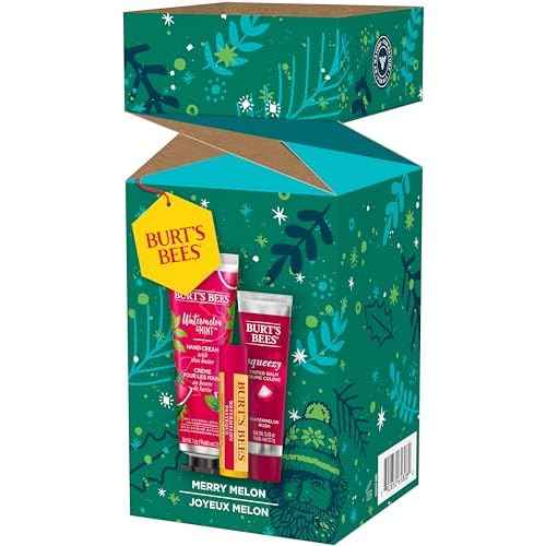 Burt's Bees Lip Balm, Squeezy Tinted Balm and Hand Cream Gift Set, Merry Melon, Ready to Give Holiday Gift, 1 Gift Set
