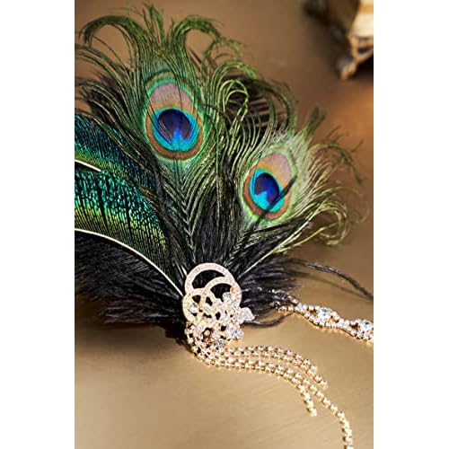 BABEYOND 1920s Flapper Headpiece Headband - Roaring 20s Great Gatsby Feather Headband 1920s Flapper Gatsby Accessories