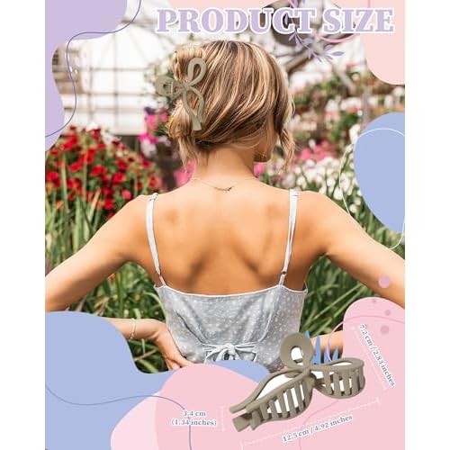 4 PCS Bow Hair Clips Bow Claw Clip for Women Nonslip Large Hair Claw Clips for Thin and Thick Hair Strong Hold Hair Bows (Black+Light Brown+Off-White+Dark Brown)