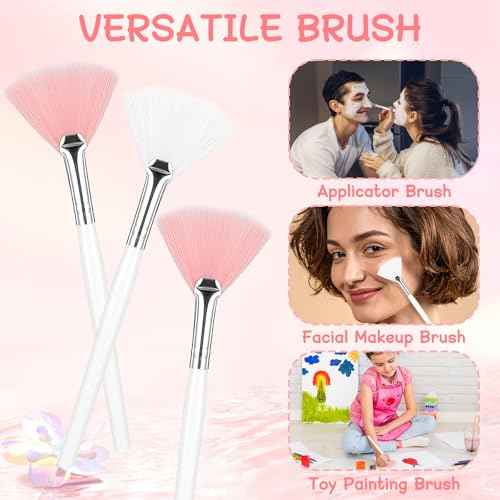 Ouligay 20 Pcs Facial Brushes Esthetician, Soft Fan Brush for Women Girls, Face Mask Brush Applicator for Mud Cream, Makeup Women Cosmetic Tools (Pink White)