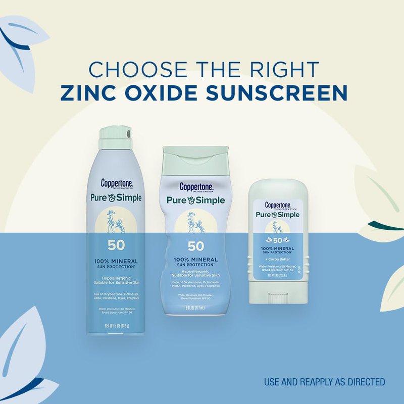 Coppertone Zinc Oxide Mineral Sunscreen Lotion SPF 50 - Water Resistant & Hypoallergenic | 6 Fl Oz Bottle