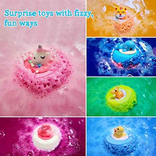 Aofmee Bath Bombs for Kids, Handmade Natural Bath Bombs with Toy Inside, Shea Cocoa Butter Moisturize, Spa Fizzies Bath Bomb Kit, Birthday Christmas Holiday Gifts for Women, Girls, Boys