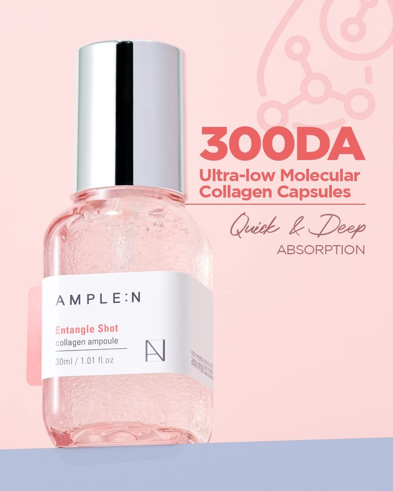 Entangle Shot Collagen Serum – Korean Anti Aging and Lifting Serum with 300DA Low Molecular Collagen – Elasticity & Moisture Plumping Care with Jelly-like Capsules to Restore Softness, 1.01 fl.oz.