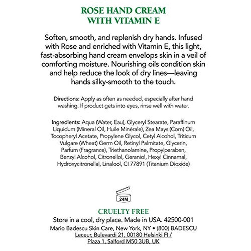 Mario Badescu Rose Hand Cream - Non-Greasy, Fast-Absorbing Moisturizer for Dry Hands | 3 Oz