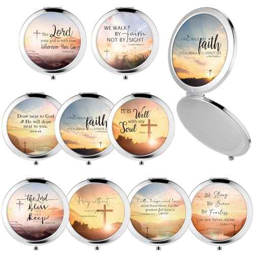 9 Pcs Christian Compact Mirrors Gifts for Women Bulk Religious Pocket Mirror with Bible Verse Inspirational Scripture Quote Church Gifts for Ladies Church Congregation Group Party Favors