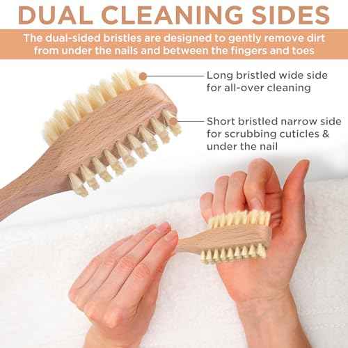 Takavu Nail Brush, Pure Boar Bristles, Natural Wood Handle, Nail Cleaning Brush for Scrubbing Fingernail Toenail Hand Feet, Dual Sided for Regular Manicure Nail Care Hygiene