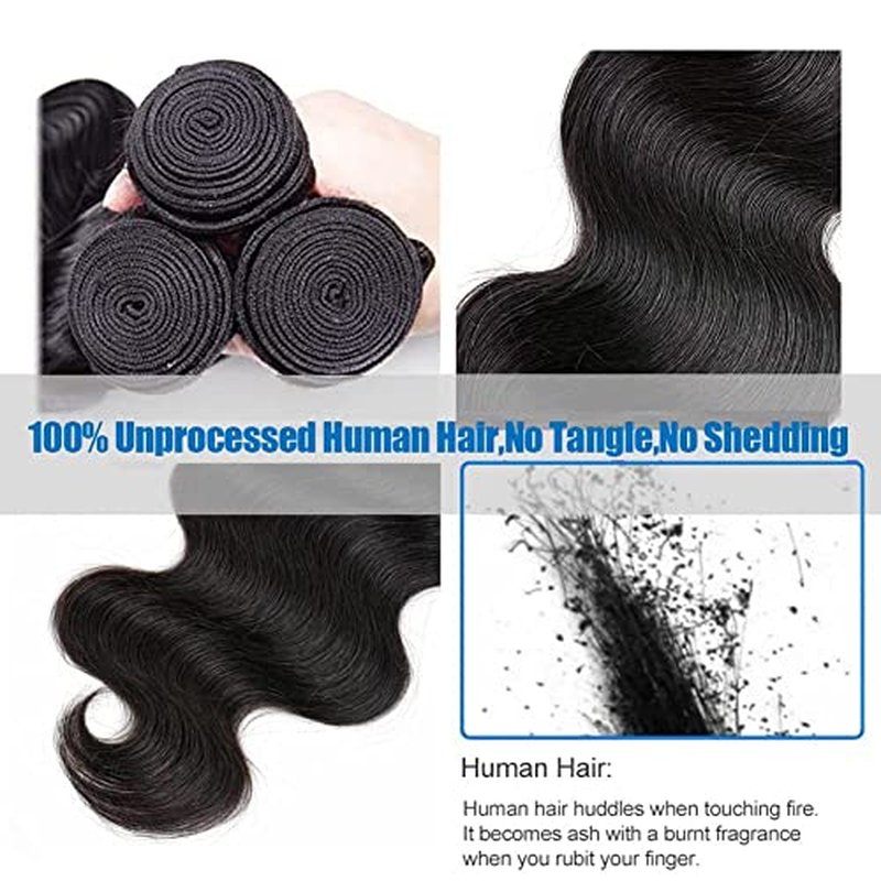 Aomllute Body Wave Bundles Human Hair 12A Grade Brazilian Human Hair Bundles Body Wave One Bundle Only 100% Unprocessed Weave Bundles Human Hair Natural Black (26 Inch)