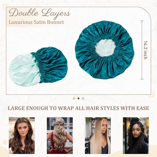 Satin Bonnet Silk Bonnet Hair Bonnet for Sleeping-Slouchy Beanie Hat Satin Sleep Cap for Women's Natural & Curly Hair(Blue Zircon)