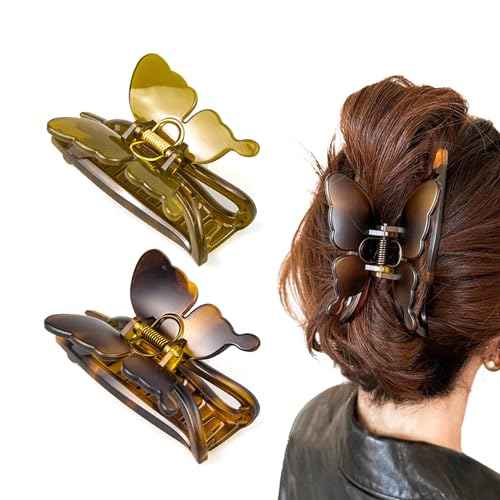 Large Butterfly Hair Claw Clips, Hair Clips for Thick/Thin Curly Long Hair, Strong Hold Matte Nonslip Cute Hair Clips for Women/Girls, Neutral Claw Clips for Hair