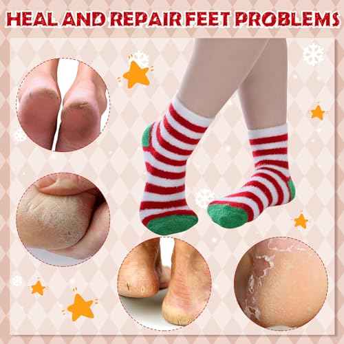 Suhine 3 Pair Christmas Aloe Infused Ultra Moisturizing Socks Colorful Patterns Fuzzy Christmas Socks Aloe Vera Socks for Spa (Cute)