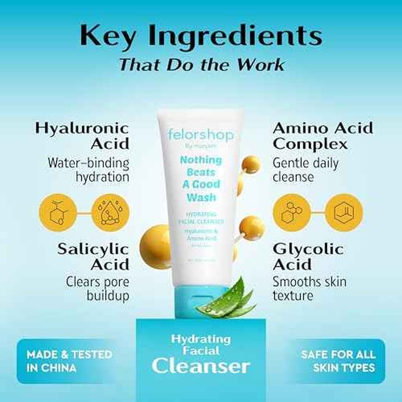 Hydrating Facial Cleanser | Daily Face Wash for All Skin Types | Hyaluronic Acid + Amino Acid | Non-Drying Oil Control Face Wash | 100 G