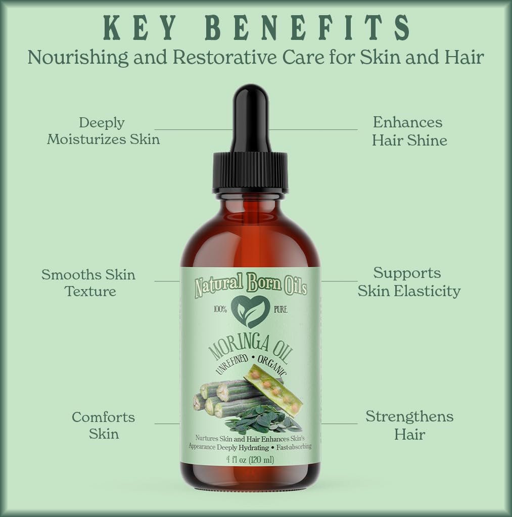 Moringa Oil - Organic Cold-Pressed Oil for Skin & Hair | 16 oz Nutrient-Rich Formula
