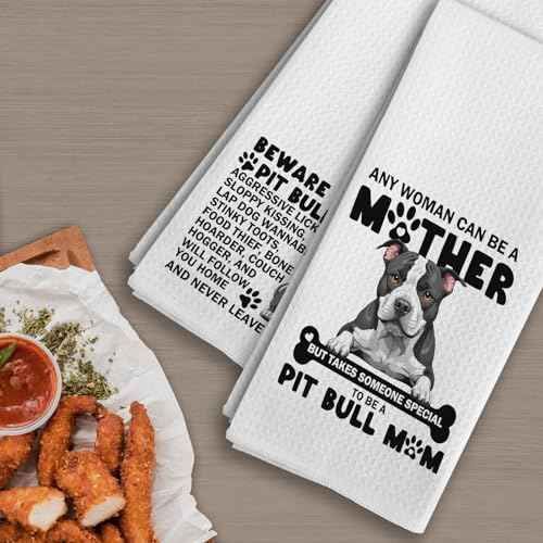 Pitbull Kitchen Towels Set - Decorative Hand Dish Tea Towels for Women, Mom Gifts - Beware Dog Design 16x24 Inch