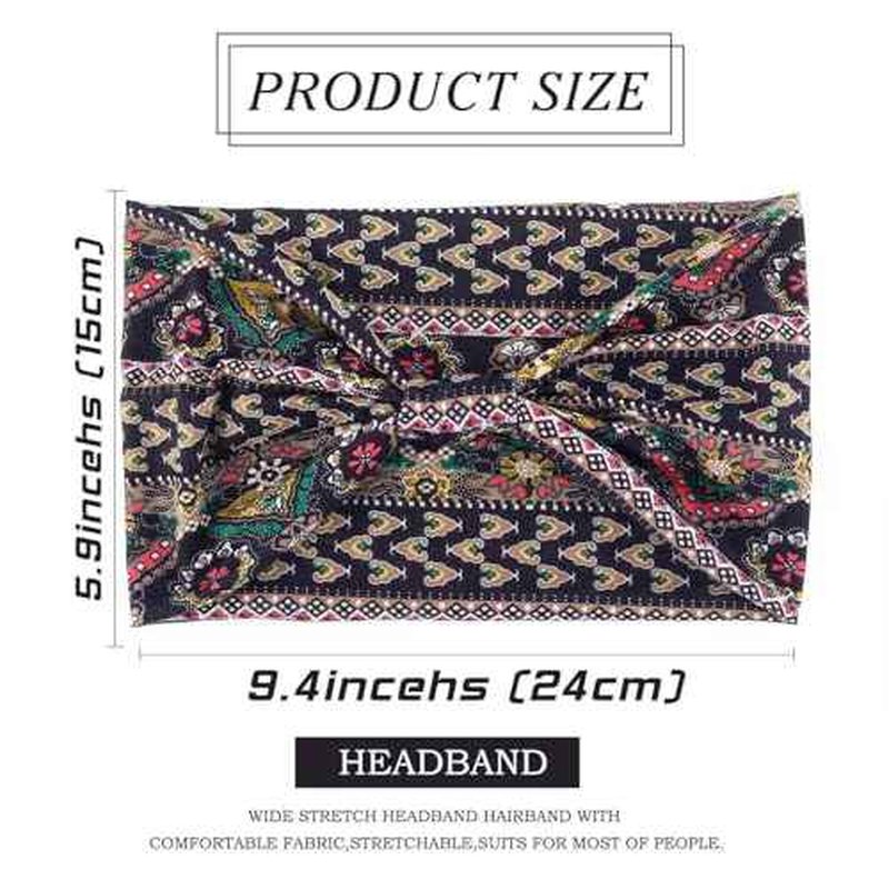 Olbye Wide Boho Headbands Floral Stretch Head Wraps Bohemian African Turban Hairbands Knotted Bandana Headband Yoga Running Head Scarfs Workout Hair Accessories for Women 4Pcs (Boho, 9.4 * 5.9'')