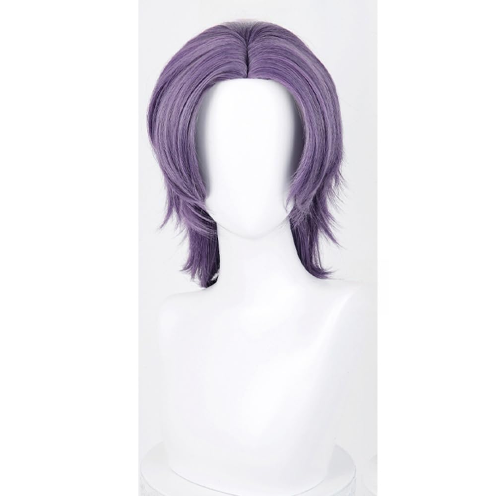 huafan luxkazya Mens Purple Grey Cosplay Wigs Male Short Wolf Cut Layered Mullet Wig Realistic Anime Costume Wigs Heat Resistant Synthetic Wig for Halloween Party