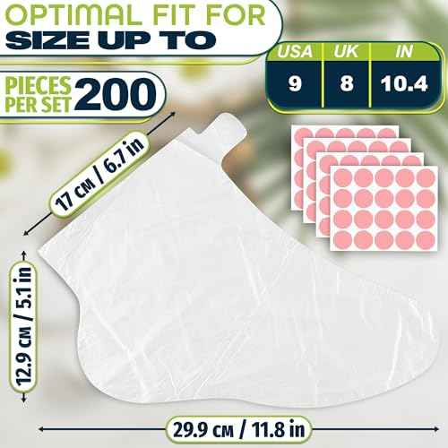 200 Pcs Plastic Foot Covers for Feet ? Leak-Proof, Ribbed Anti-Slip Design with 200 Stickers for a Secure Fit ? Plastic Foot Gloves for Moisturizing, Paraffin Wax Bags | Self Care & Holiday Gifting