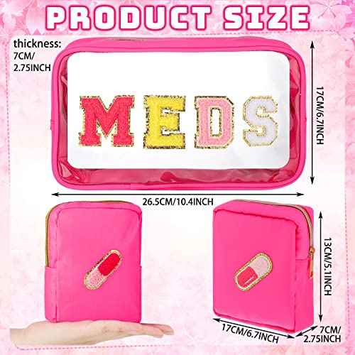 Hillban 2 Pcs Medicine Chenille Letter Bag Preppy Clear Nylon Portable Makeup Meds Cases for Travel PVC Transparent Mini First Aid Storage Bag Gift for Christmas Women(Lovely)