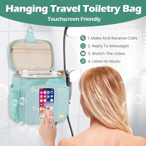 Travel Toiletry Bag for Women, Water Resistant Portable Hanging Toiletry Bags for Traveling, College Dorm, Bathroom, Gym, Shower Caddy, Organizer for Full Sized Bottles, Toiletries (Green)