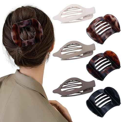 6 PCS French Flat Hair Clips for Women 2 Styles Large Matte Flat Claw Clips Strong Hold No-Slip French Hair Barrettes for Thick Thin Hair(Leopard + Brown)