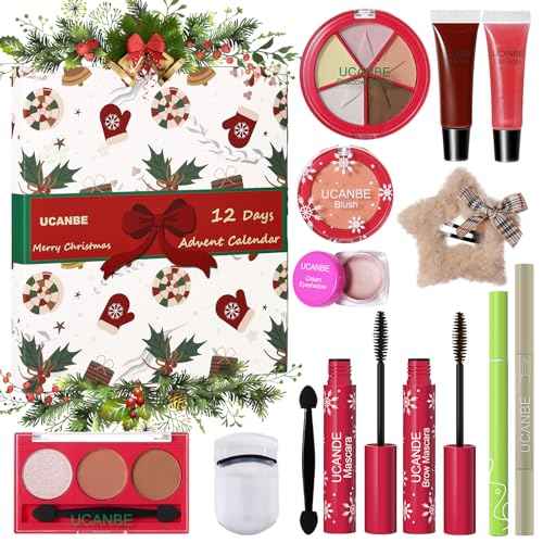 UCANBE Makeup Advent 2025, 12 Days Christmas Countdown Calendar Surprise Gift Kit, Festival Holiday Xmas Cosmetic Starter Makeup Set with 12 Beauty Boxes for Teens Girls Women