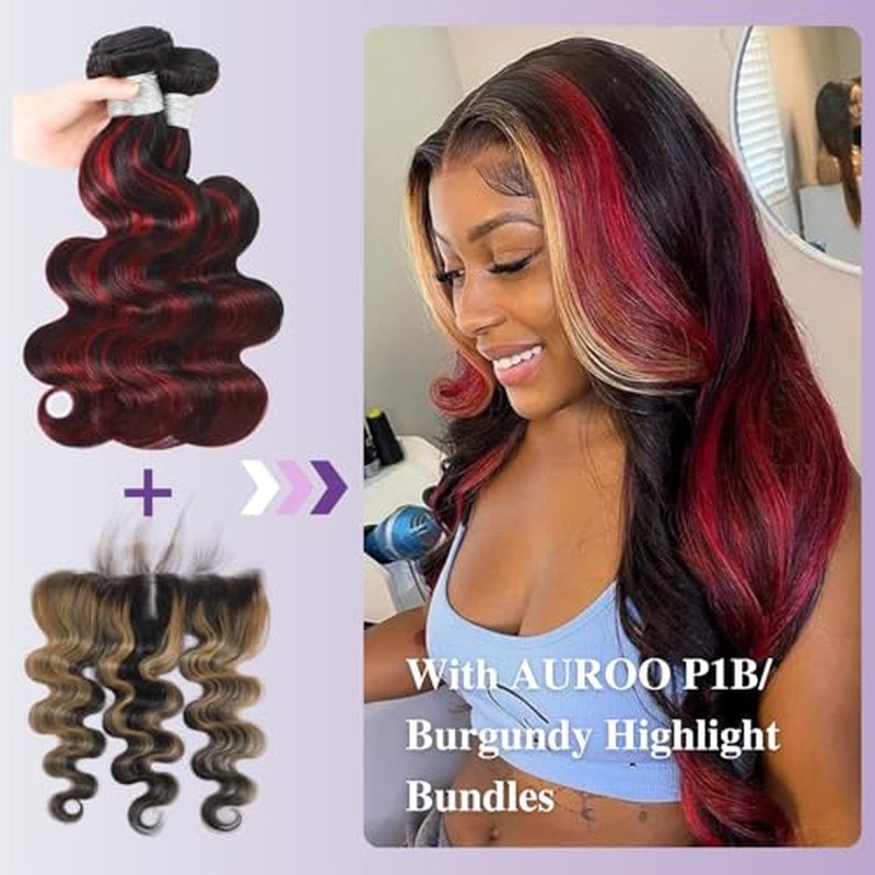 13x4 Honey Blonde Highlight Frontal Closure Only Human Hair Body Wave, 12A Virgin Ombre Skunk Stripe HD Transparent Ear to Ear Lace Frontal Closure Human Hair Pre Plucked (150% Density, 12 Inch)