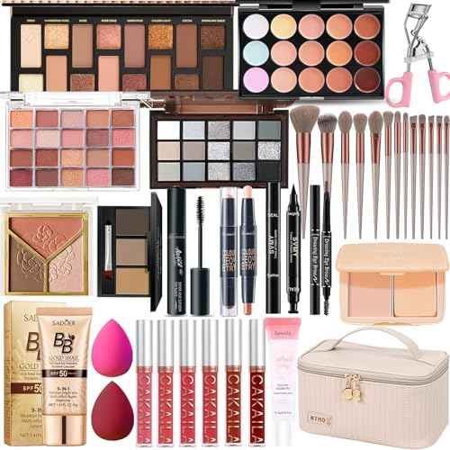 All in One Makeup Kit, Makeup Kit for Women Full Kit, Travel Make Up Gift Set for Women, Teens & Girls, Includes Eyeshadow Lipstick Eyeliner Eyebrow Pencil Brush Set, Beginners and Professionals Alike