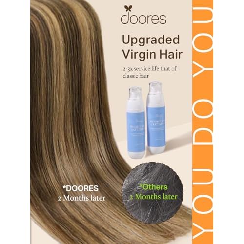 DOORES Human Hair Extensions Tape in Balayage Chocolate Brown to Caramel Blonde 18 Inch Natural Tape in Hair Extensions Seamless Straight Real Remy 50g 20pcs