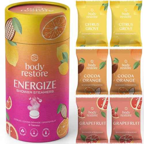 Body Restore Shower Steamers Aromatherapy 6 Pack - Boo Basket Stuffers for Women, Christmas Stocking Stuffers, Birthday Gifts, White Elephant, Relaxation, Self Care - Citrus