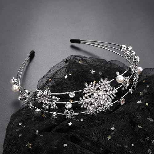 Christmas Headband Silver Snowflake Headband Pearl Christmas Party Headbands for Women Holiday Hair Hoop (Snowflake/Silver)