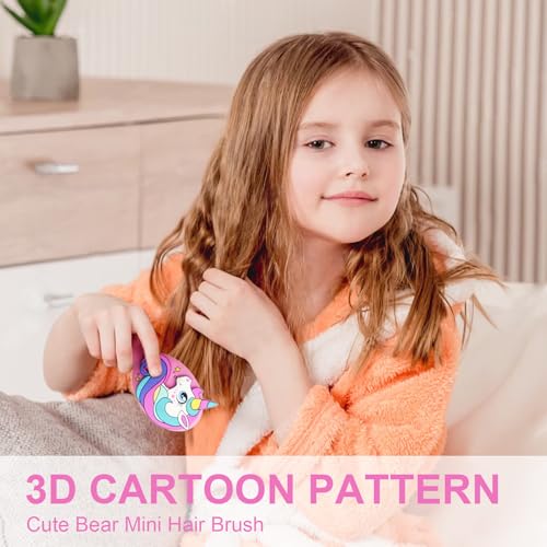 Toddler Hair Brush - Mini Hair Brush for Kids - Travel Brush for Boys and Girls - Unicorn Brush with Air Cushion - Pink