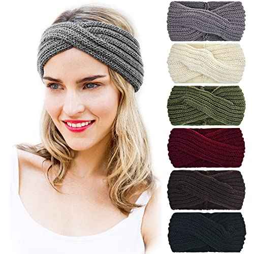 DRESHOW Winter Knit Chunky Headbands for Women Crochet Turban Knitted Ear Warmer Fashion Head Wrap 6 Pack